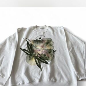 White Sweatshirt with Floral Design